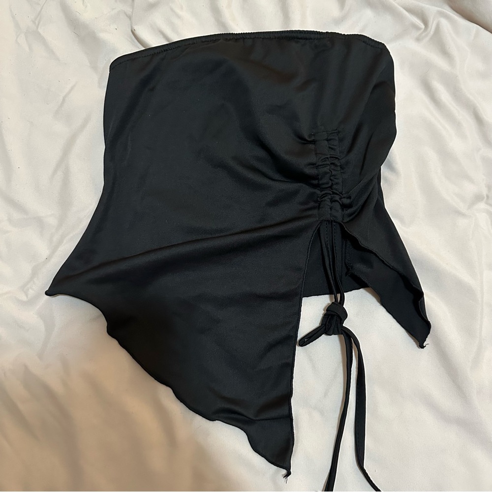 Black Ruched Strapless Top